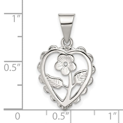 Sterlingsilber Poliert Mini Blumen Mittig Herz Anhänger