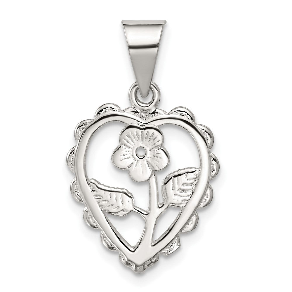 Sterlingsilber Poliert Mini Blumen Mittig Herz Anhänger