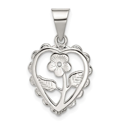 Sterlingsilber Poliert Mini Blumen Mittig Herz Anhänger