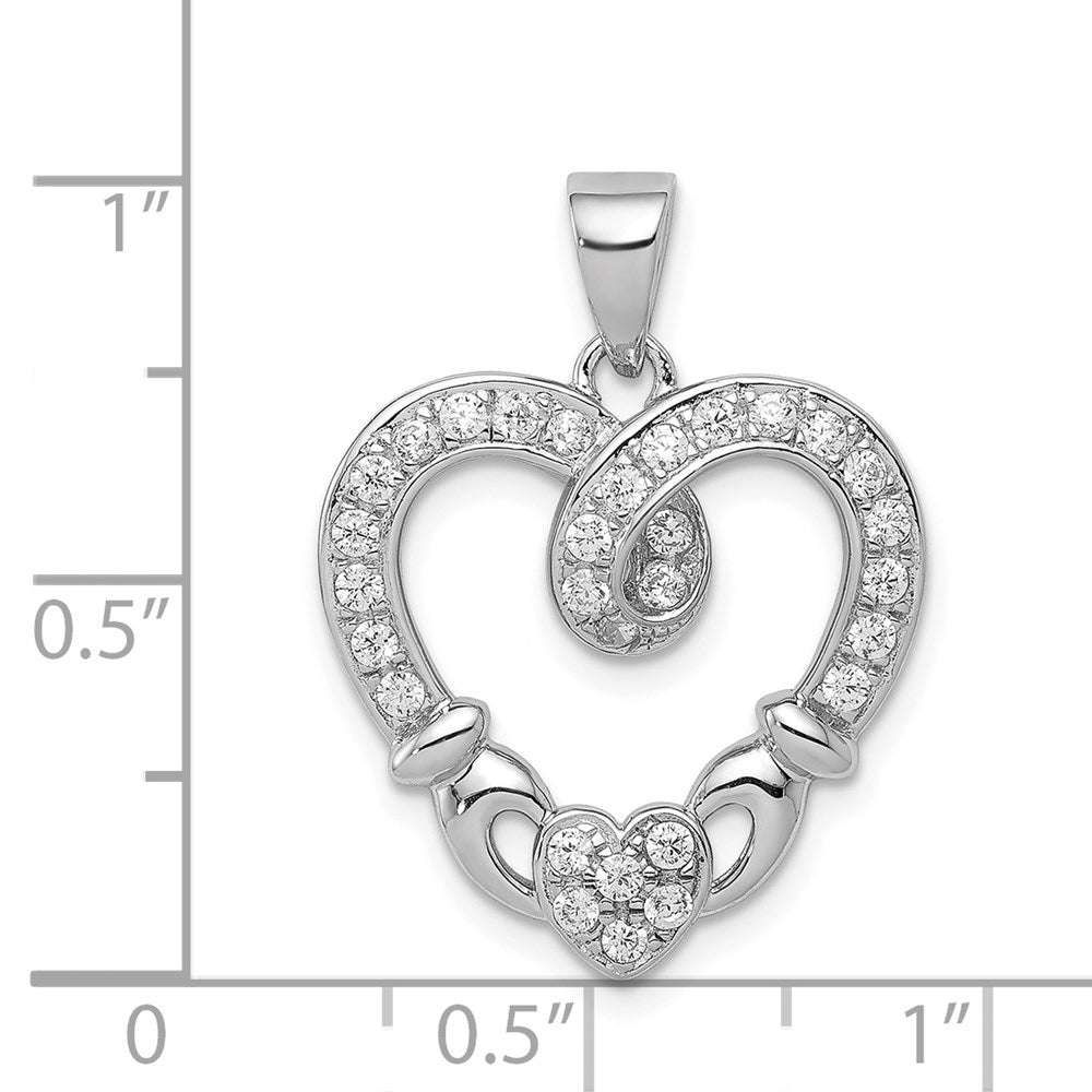 Sterlingsilber Rhodiniert Zirkonia Herz Claddagh Anhänger