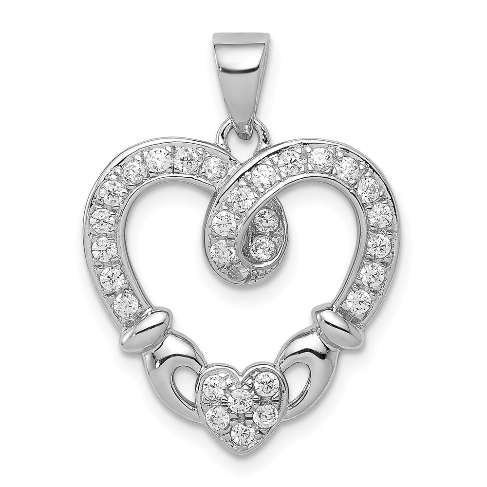 Sterlingsilber Rhodiniert Zirkonia Herz Claddagh Anhänger