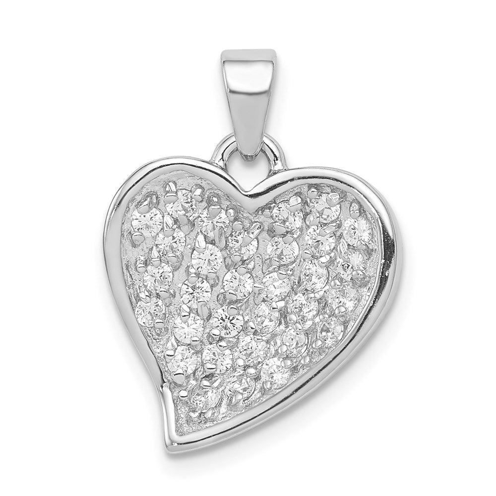 Sterlingsilber Poliert Rhodium Beschichtung Zirkonia Herz Anhänger