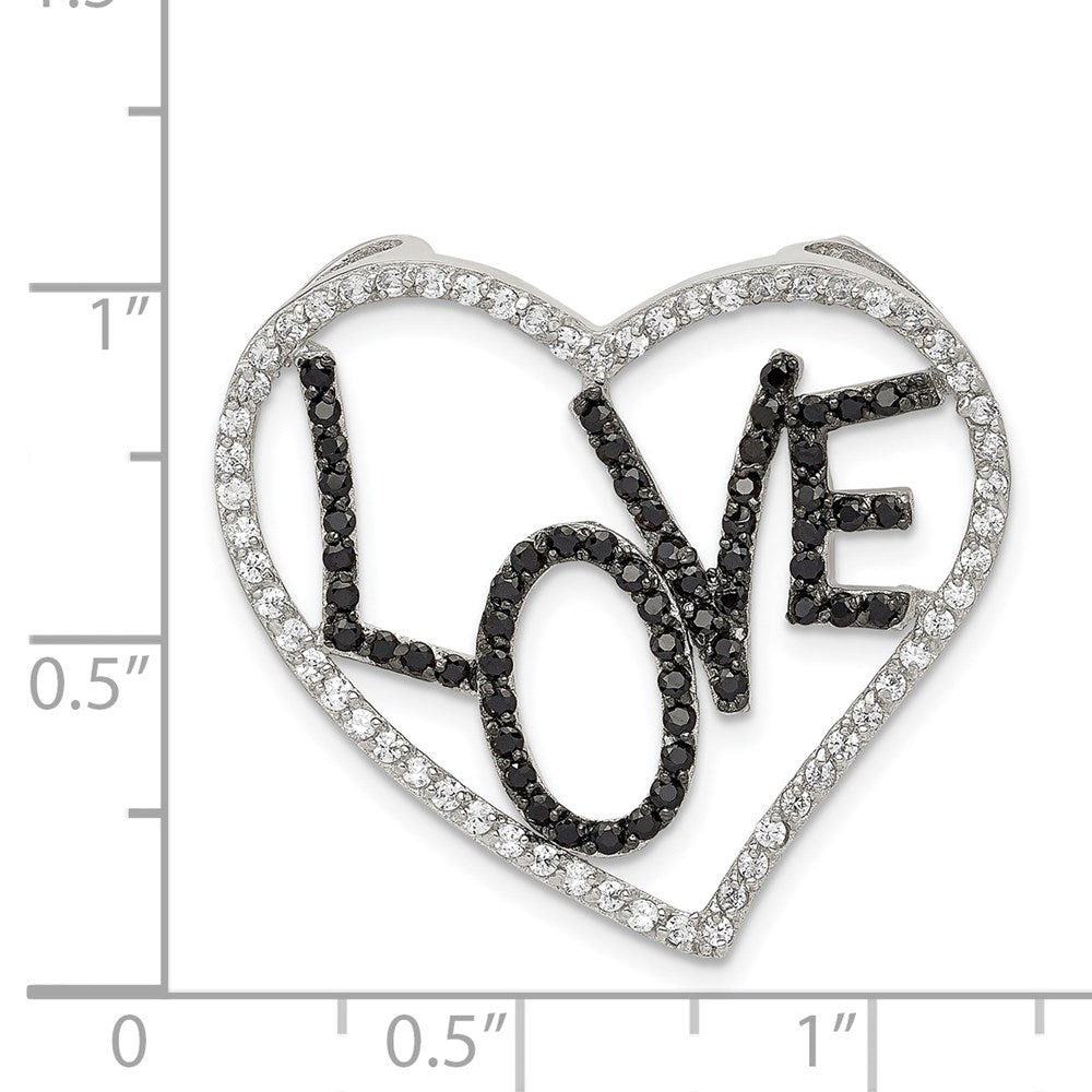 Sterlingsilber Schwarz/white Rhodiniert Zirkonia Liebe in Herz Kette Anhänger
