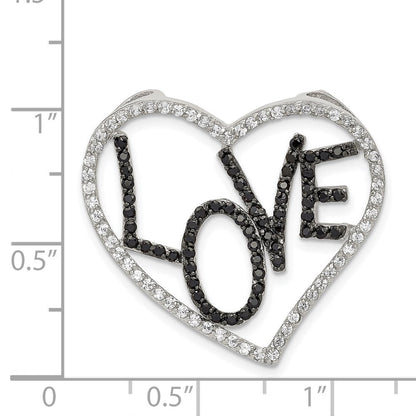Sterlingsilber Schwarz/white Rhodiniert Zirkonia Liebe in Herz Kette Anhänger