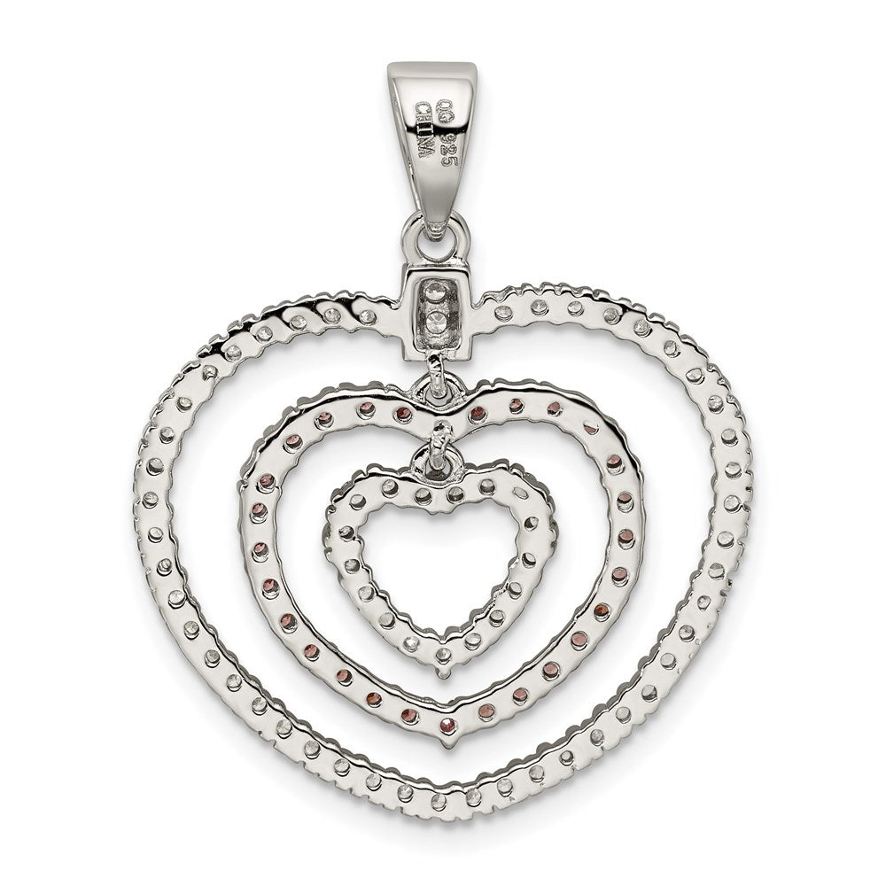 Sterlingsilber Rhodiniert Poliert Rosa/white Zirkonia Herzen Anhänger