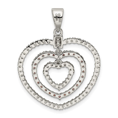 Sterlingsilber Rhodiniert Poliert Rosa/white Zirkonia Herzen Anhänger