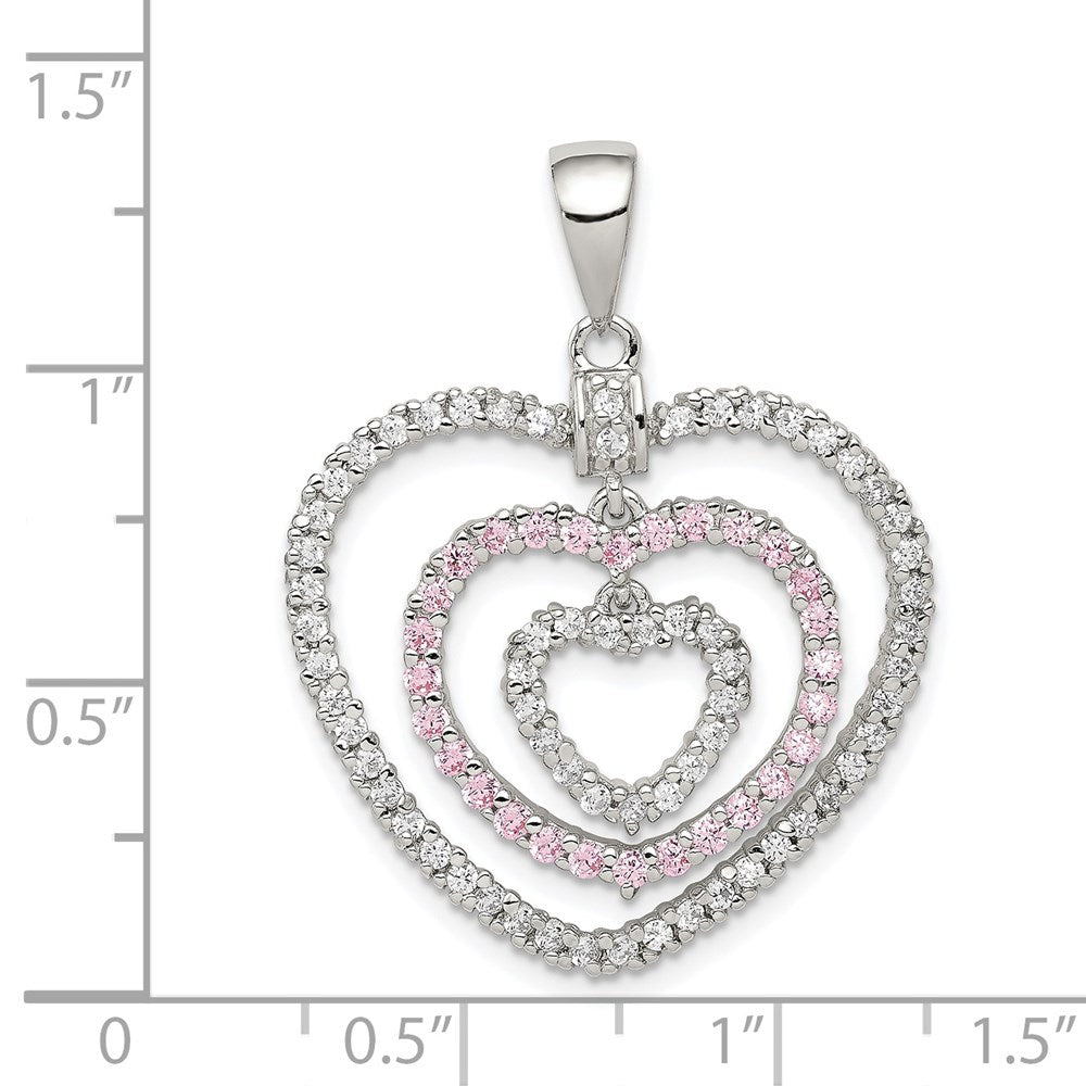 Sterlingsilber Rhodiniert Poliert Rosa/white Zirkonia Herzen Anhänger