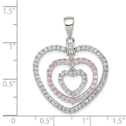 Sterlingsilber Rhodiniert Poliert Rosa/white Zirkonia Herzen Anhänger