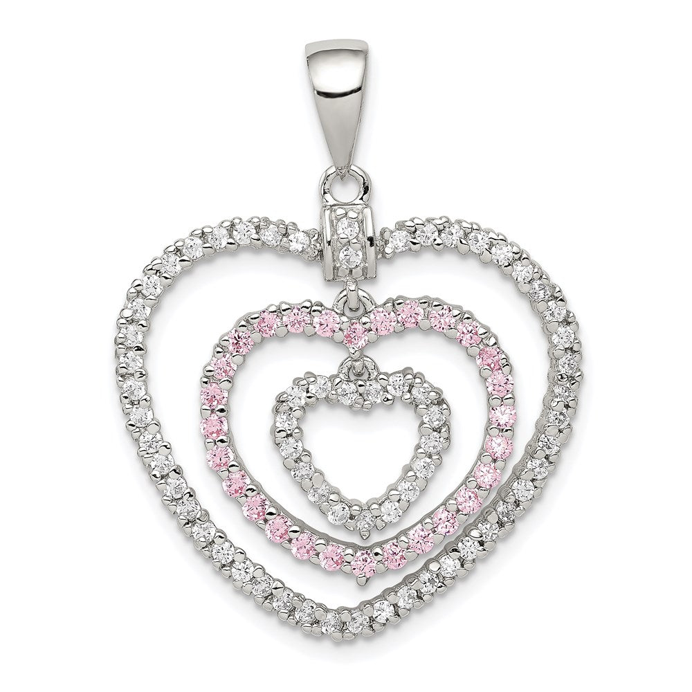 Sterlingsilber Rhodiniert Poliert Rosa/white Zirkonia Herzen Anhänger