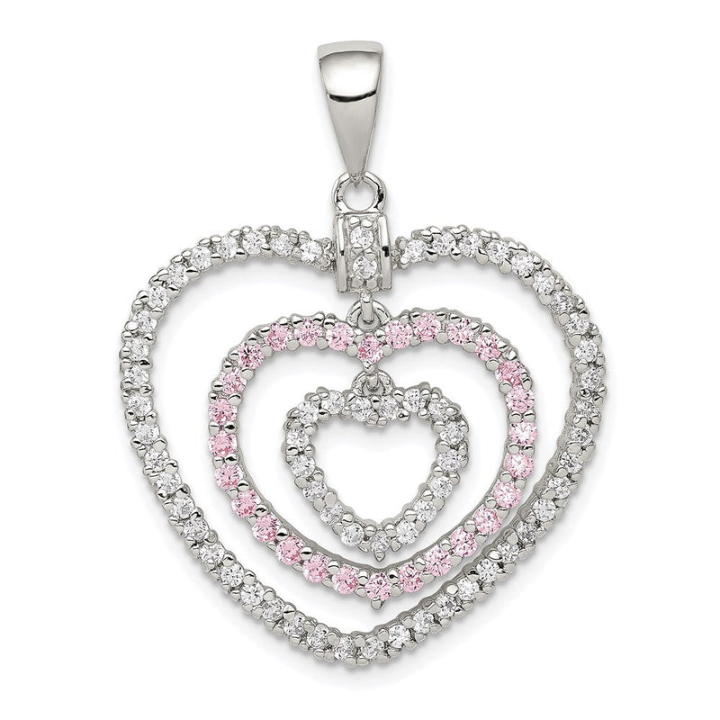 Sterlingsilber Rhodiniert Poliert Rosa/white Zirkonia Herzen Anhänger