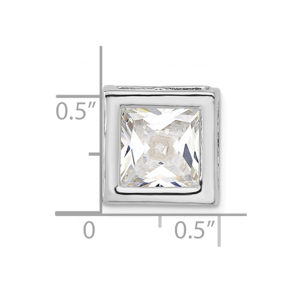 Sterlingsilber Poliert Groß Quadratisch Geformt Zirkonia Kette Anhänger