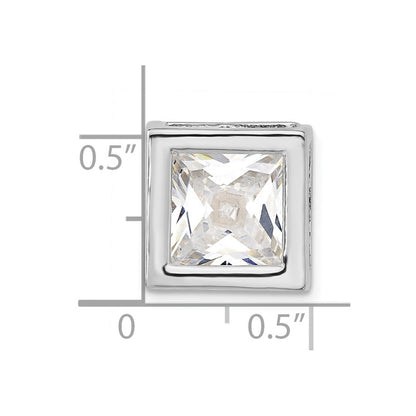 Sterlingsilber Poliert Groß Quadratisch Geformt Zirkonia Kette Anhänger