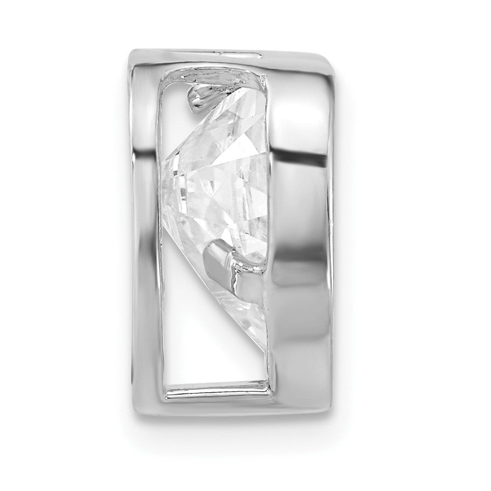 Sterlingsilber Poliert Groß Herz Geformt Zirkonia Kette Anhänger