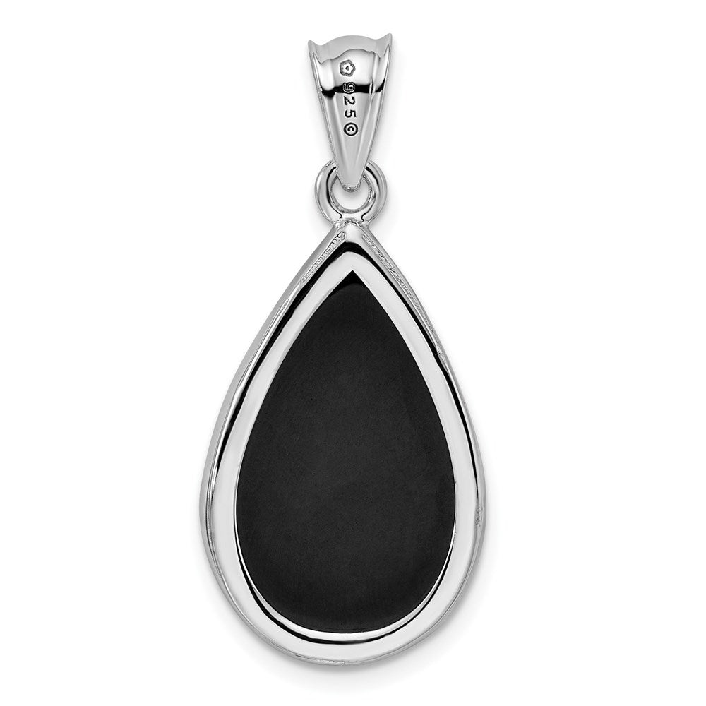 Sterlingsilber Rhodiniert Filigran Blumen Diamantiert Onyx Tropfen Hängend Anhänger