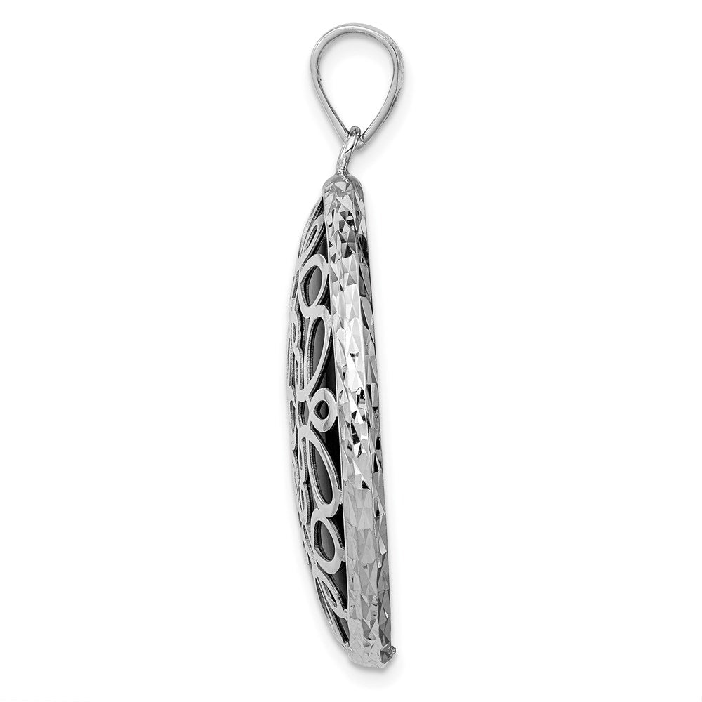 Sterlingsilber Rhodiniert Filigran Diamantiert Onyx Kreis Hängend Anhänger