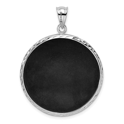 Sterlingsilber Rhodiniert Filigran Diamantiert Onyx Kreis Hängend Anhänger