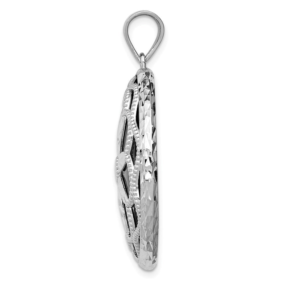 Sterlingsilber Rhodiniert Filigran Diamantiert Starburst Onyx Kreis Hängend Anhänger