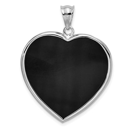 Sterlingsilber Rhodiniert Filigran Blumen Onyx Herz Hängend Anhänger