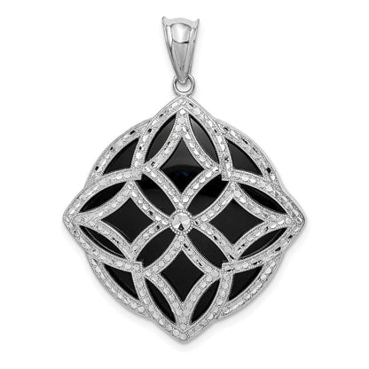 Sterlingsilber Rhodiniert Fantasie Diamantiert Onyx Anhänger