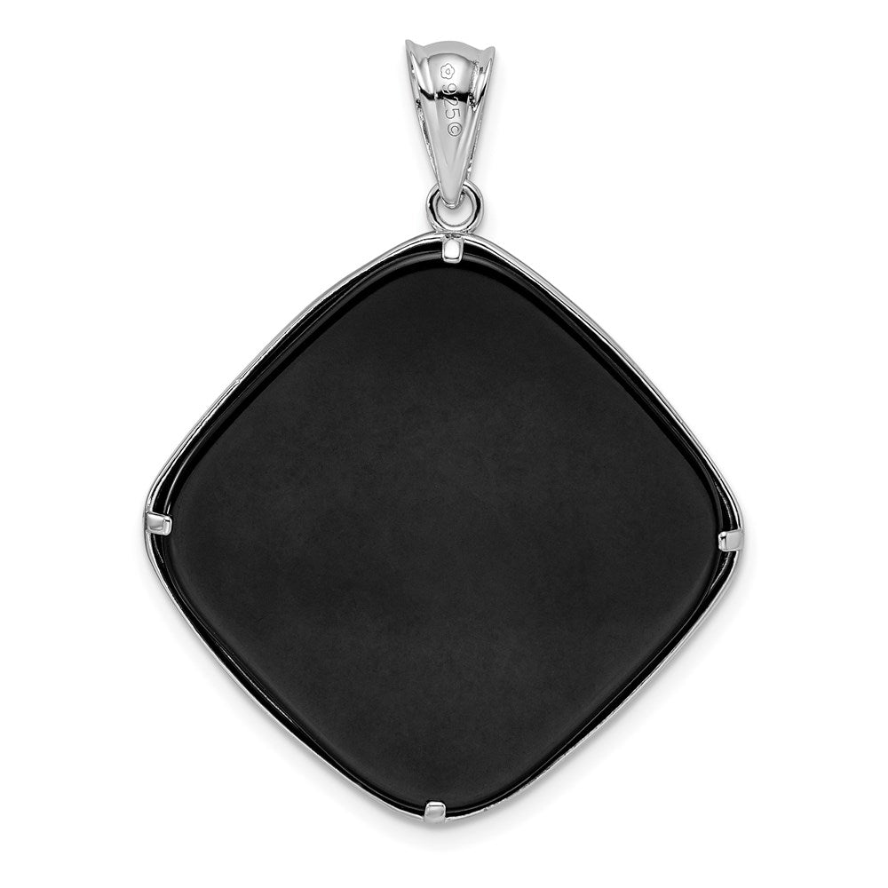 Sterlingsilber Rhodiniert Filigran Blumen Diamantiert Onyx Form Hängend Anhänger