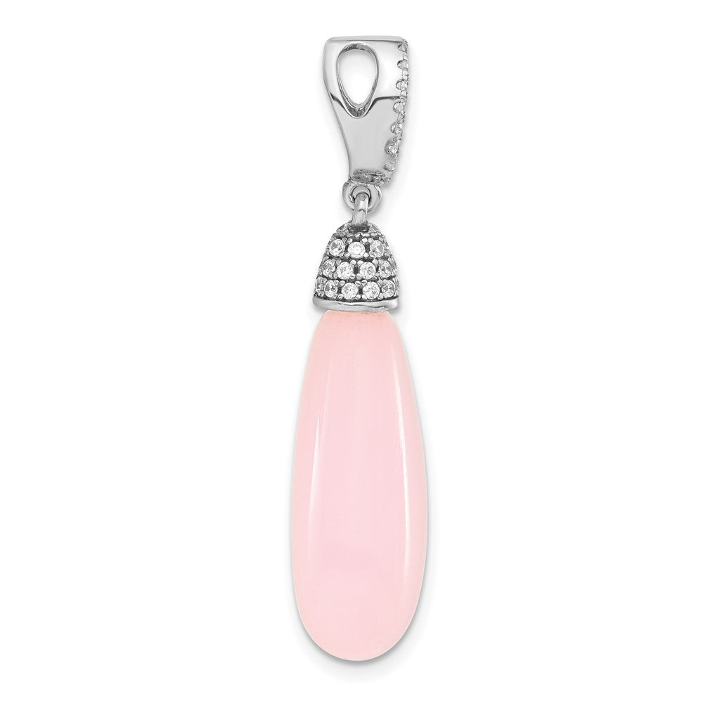 Sterlingsilber Poliert Zirkonia & Rosa Glas Hängend Anhänger