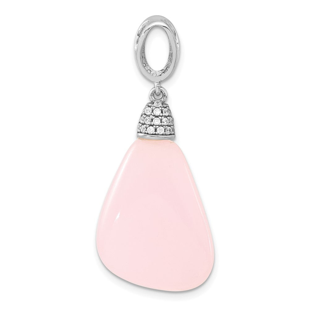 Sterlingsilber Poliert Zirkonia & Rosa Glas Hängend Anhänger