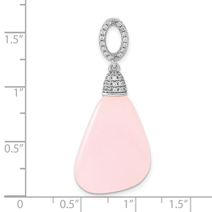 Sterlingsilber Poliert Zirkonia & Rosa Glas Hängend Anhänger