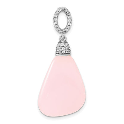 Sterlingsilber Poliert Zirkonia & Rosa Glas Hängend Anhänger