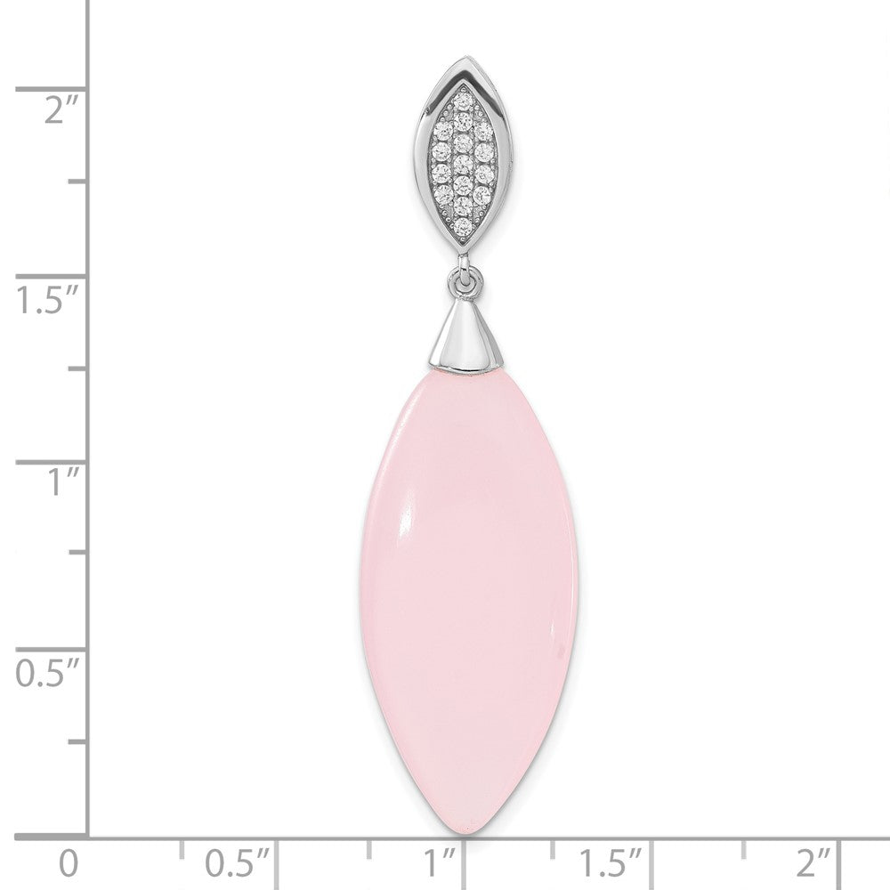 Sterlingsilber Poliert Zirkonia & Rosa Glas Anhänger