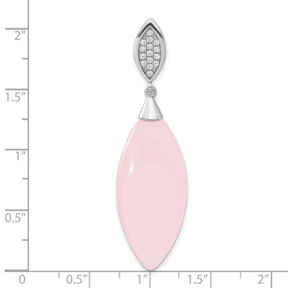 Sterlingsilber Poliert Zirkonia & Rosa Glas Anhänger