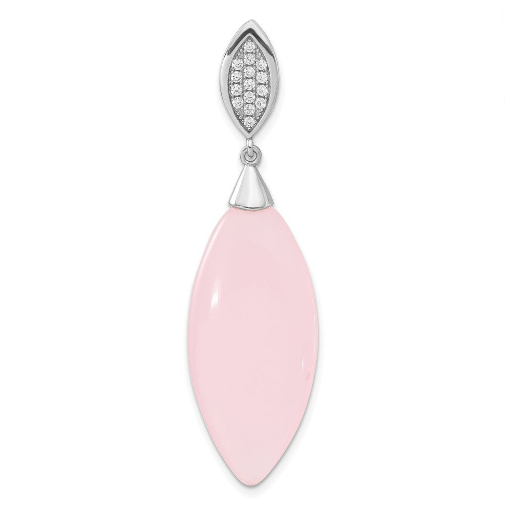 Sterlingsilber Poliert Zirkonia & Rosa Glas Anhänger