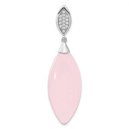 Sterlingsilber Poliert Zirkonia & Rosa Glas Anhänger