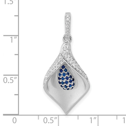 Sterlingsilber Poliert & Satiniert Weiß Blau Zirkonia Anhänger