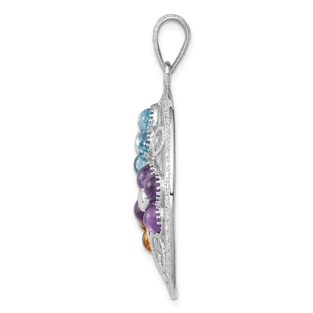 Sterlingsilber Rhodiniert Citrin Bl Topas & Amethyst Blume Anhänger