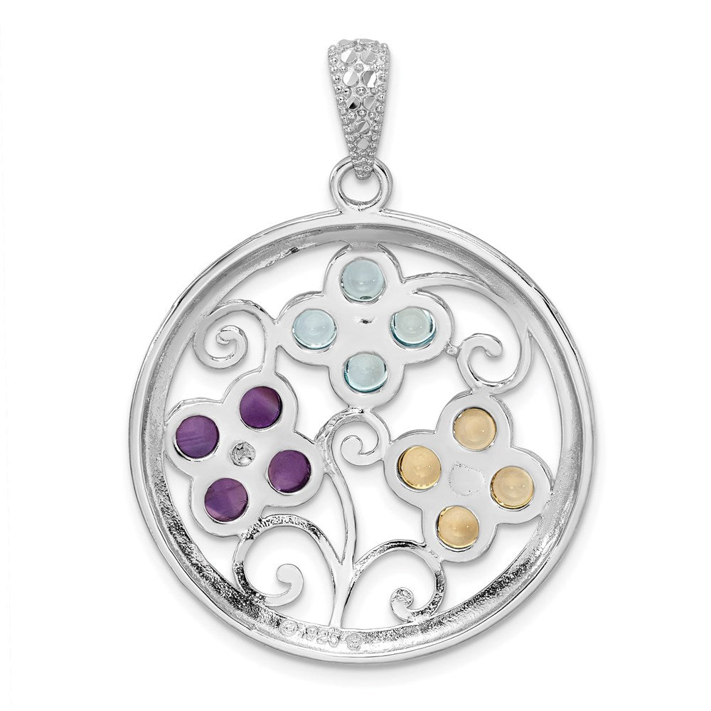 Sterlingsilber Rhodiniert Citrin Bl Topas & Amethyst Blume Anhänger
