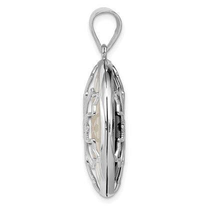Sterlingsilber Rhodiniert Schneeflocke Diamantiert Perlmutt und Onyx Wendbar Anhänger