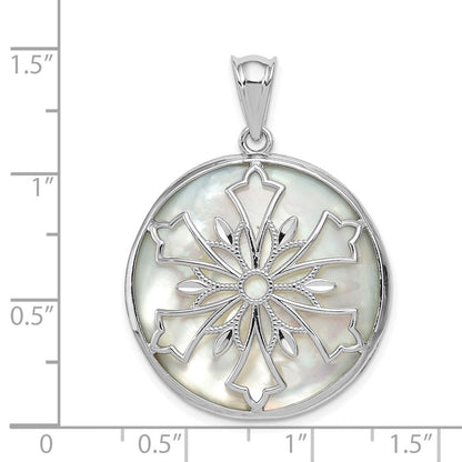 Sterlingsilber Rhodiniert Schneeflocke Diamantiert Perlmutt und Onyx Wendbar Anhänger