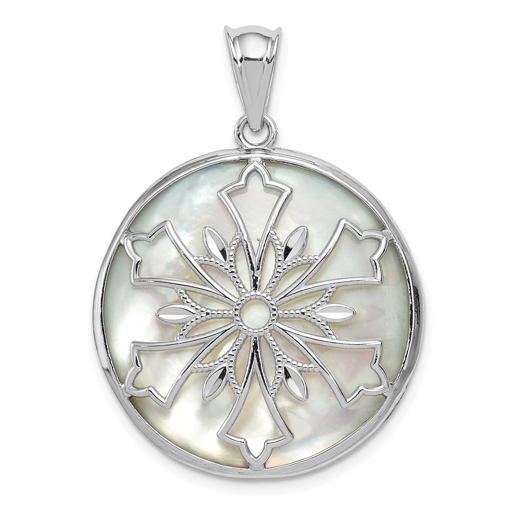 Sterlingsilber Rhodiniert Schneeflocke Diamantiert Perlmutt und Onyx Wendbar Anhänger