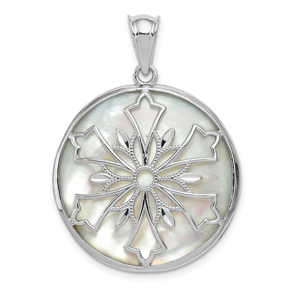 Sterlingsilber Rhodiniert Schneeflocke Diamantiert Perlmutt und Onyx Wendbar Anhänger