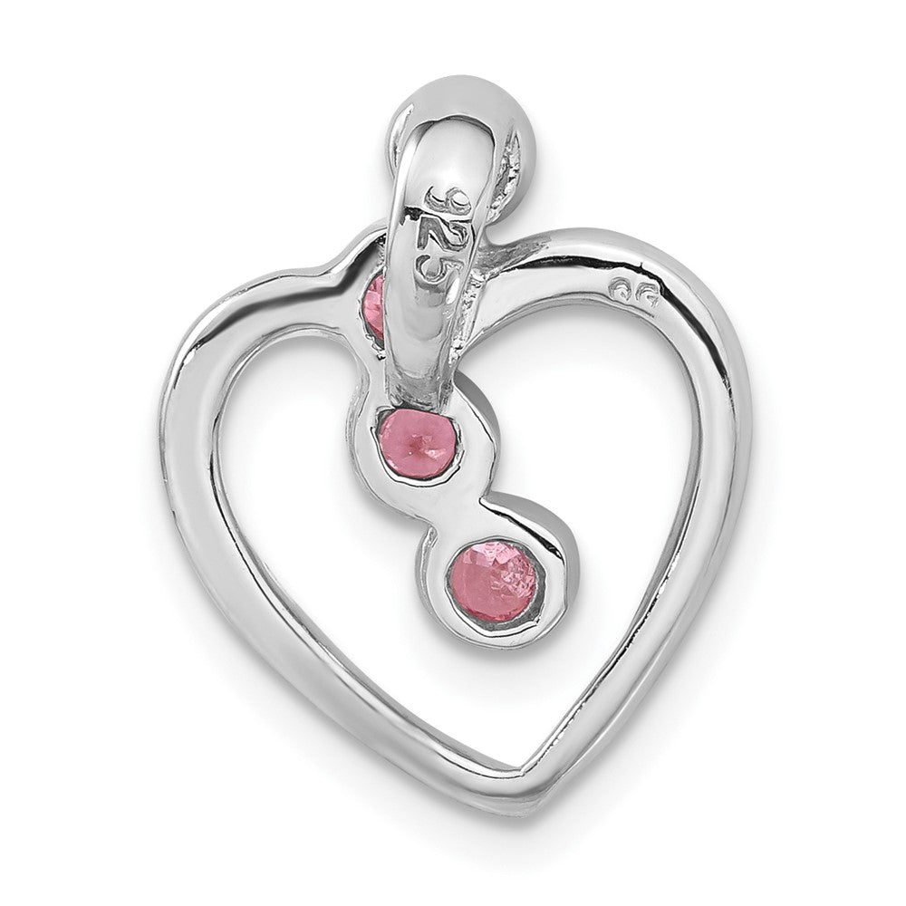Sterlingsilber Poliert Rosa Zirkonia Herz Kette Anhänger