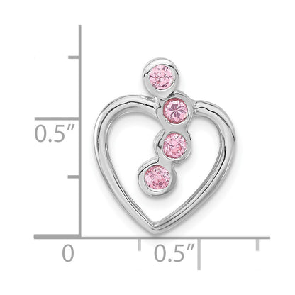 Sterlingsilber Poliert Rosa Zirkonia Herz Kette Anhänger