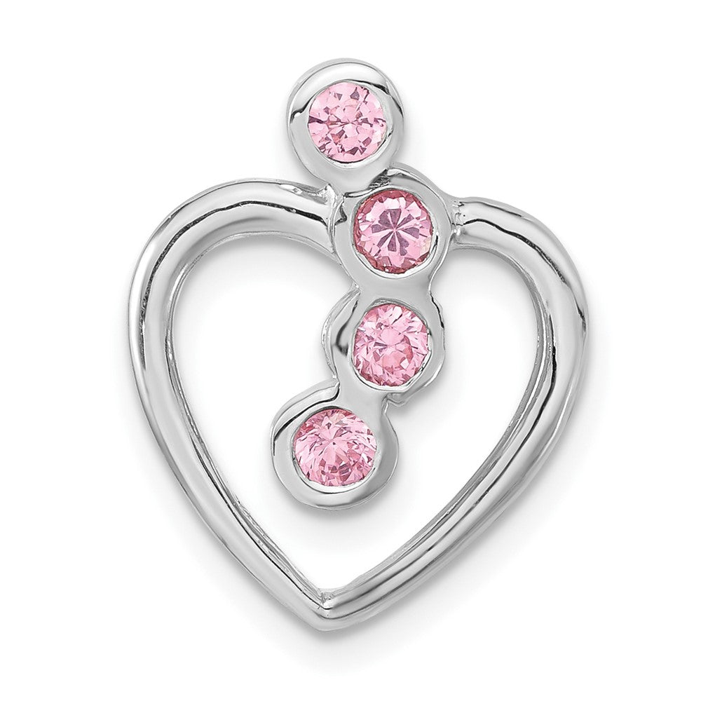 Sterlingsilber Poliert Rosa Zirkonia Herz Kette Anhänger