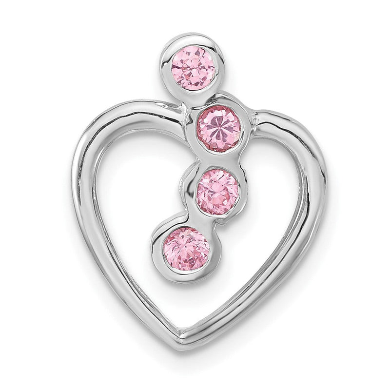 Sterlingsilber Poliert Rosa Zirkonia Herz Kette Anhänger