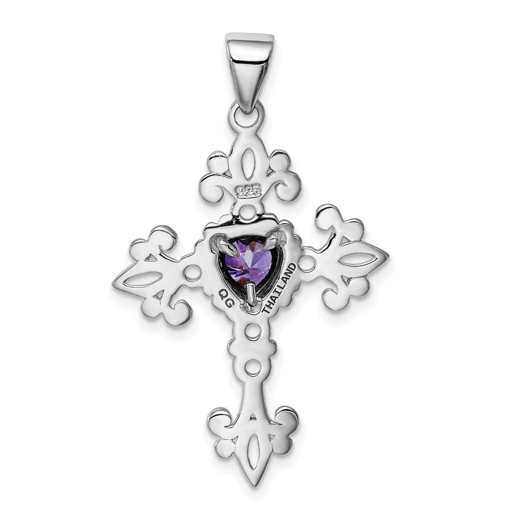 Sterlingsilber Rhodiniert Amethyst Kreuz Anhänger