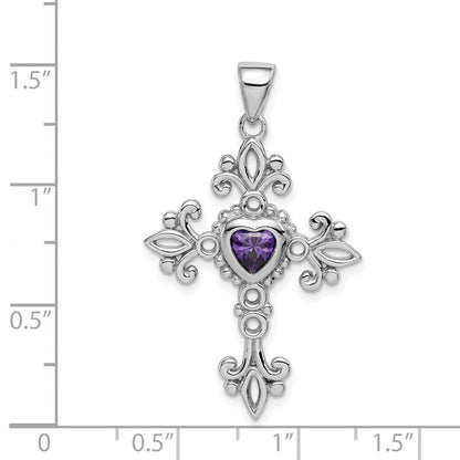 Sterlingsilber Rhodiniert Amethyst Kreuz Anhänger
