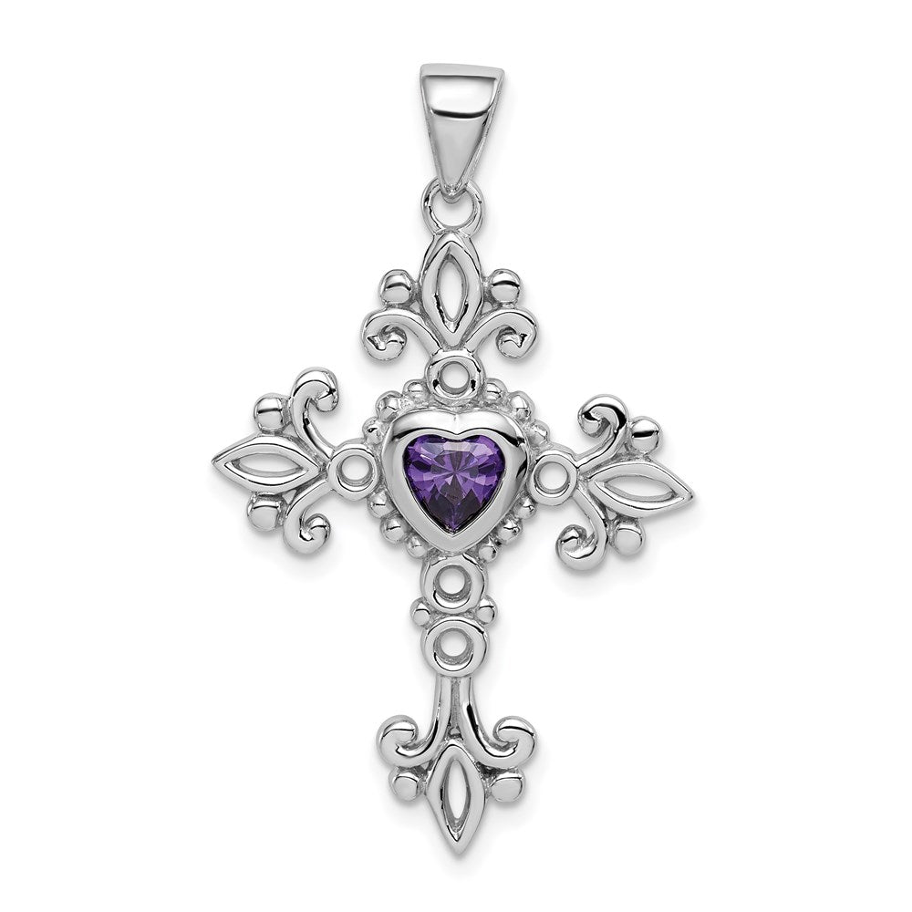 Sterlingsilber Rhodiniert Amethyst Kreuz Anhänger