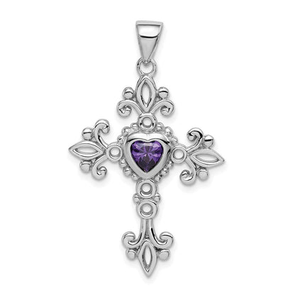 Sterlingsilber Rhodiniert Amethyst Kreuz Anhänger