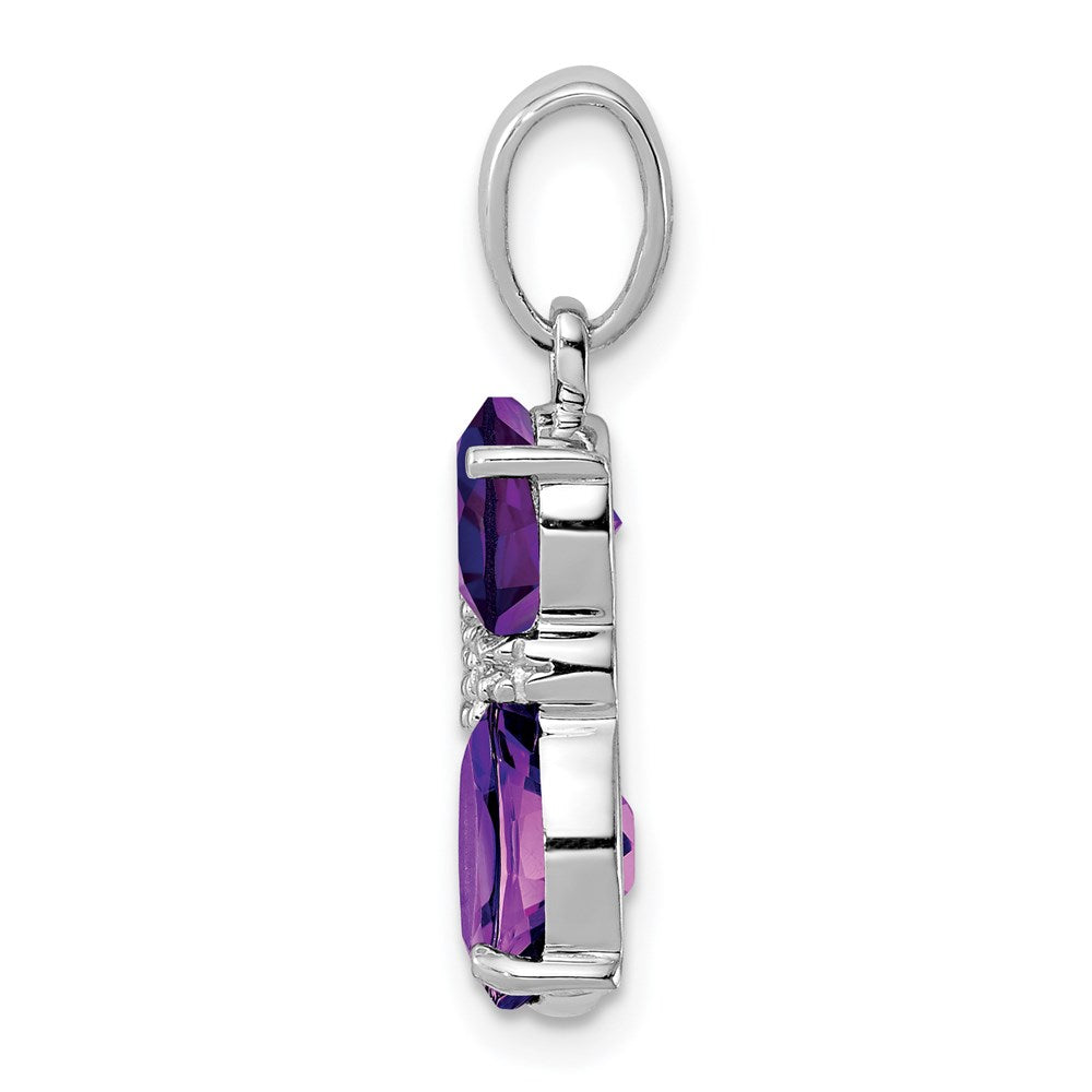 Sterlingsilber Rhodiniert Amethyst und Diamant Katze Anhänger
