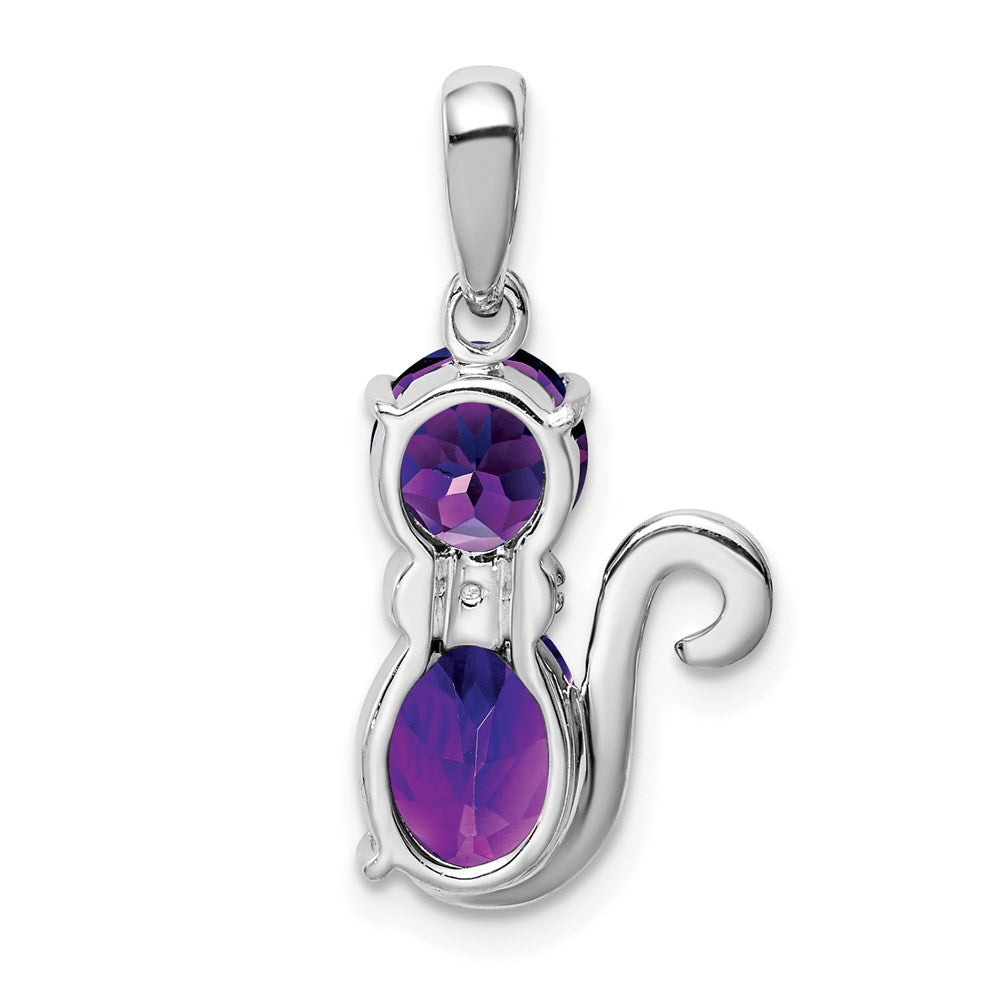 Sterlingsilber Rhodiniert Amethyst und Diamant Katze Anhänger