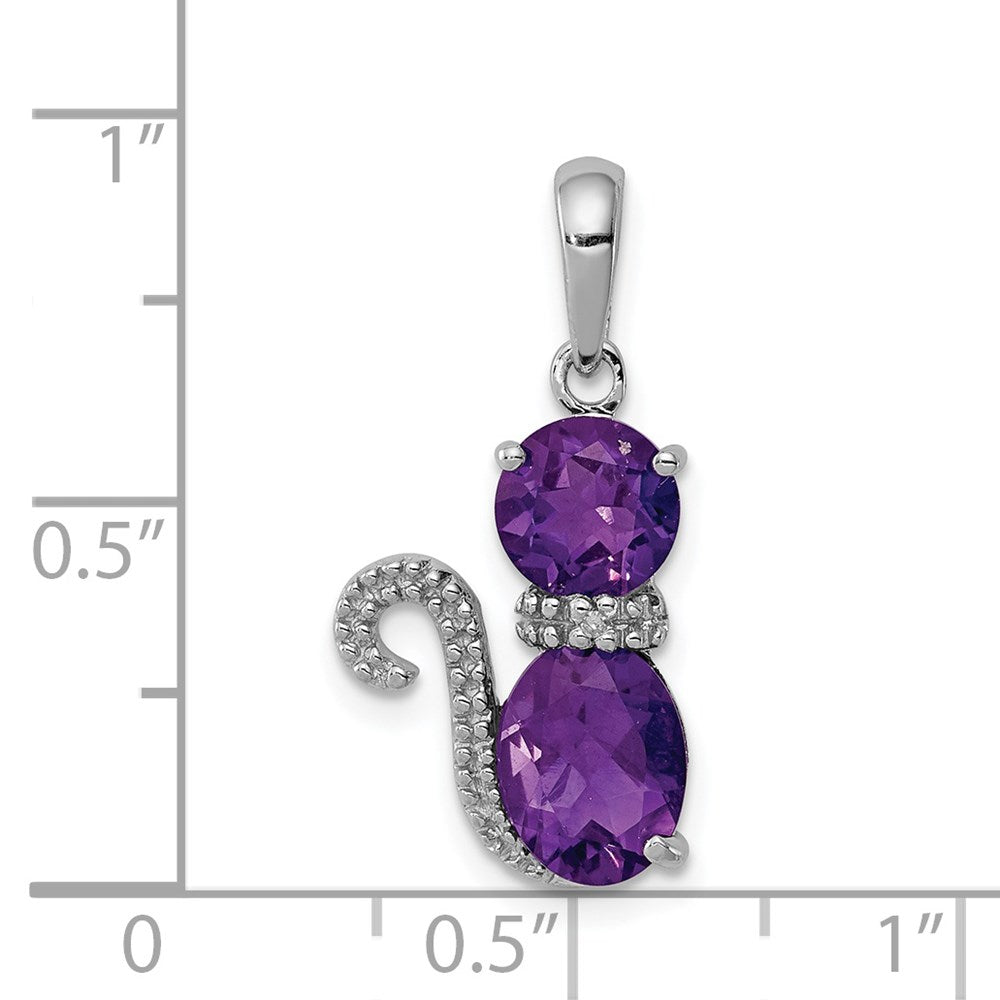Sterlingsilber Rhodiniert Amethyst und Diamant Katze Anhänger